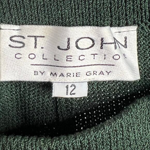 ST. JOHN MARIE GRAY Pleated Straight Knit Pants High Waist Green Womens Size 12 - Picture 6 of 8